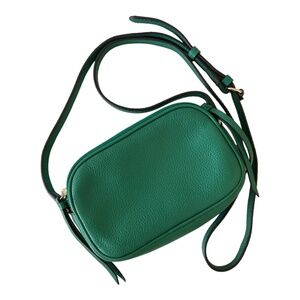 Banana Republic Crossbody Bag, Green Leather Camera Bag Double Zip Lightweight